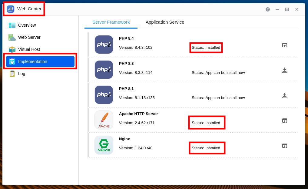 Screenshot of the Web Center, Implementation