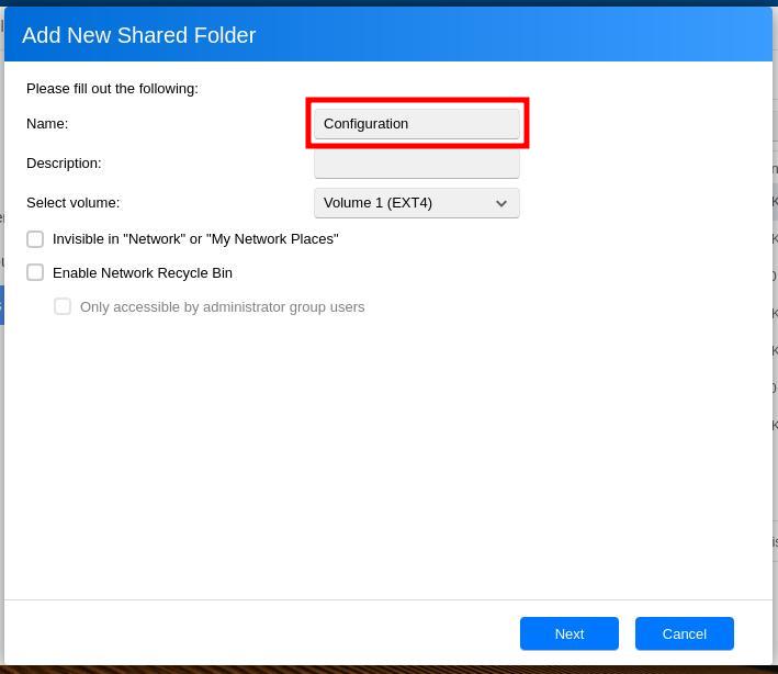 Screenshot of the Shared Folders, Configuration
