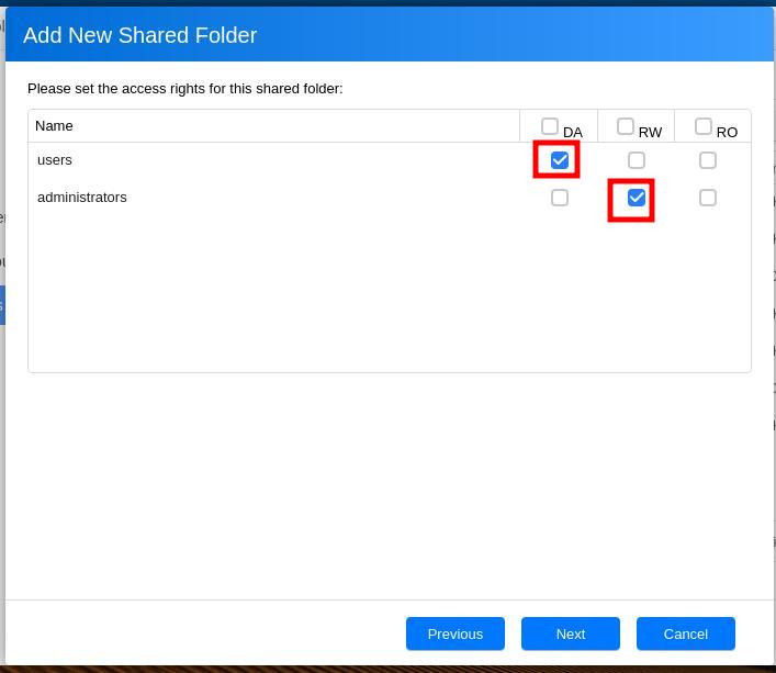 Screenshot of the Shared Folders, Permissions