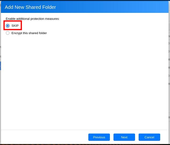 Screenshot of the Shared Folders, Encryption
